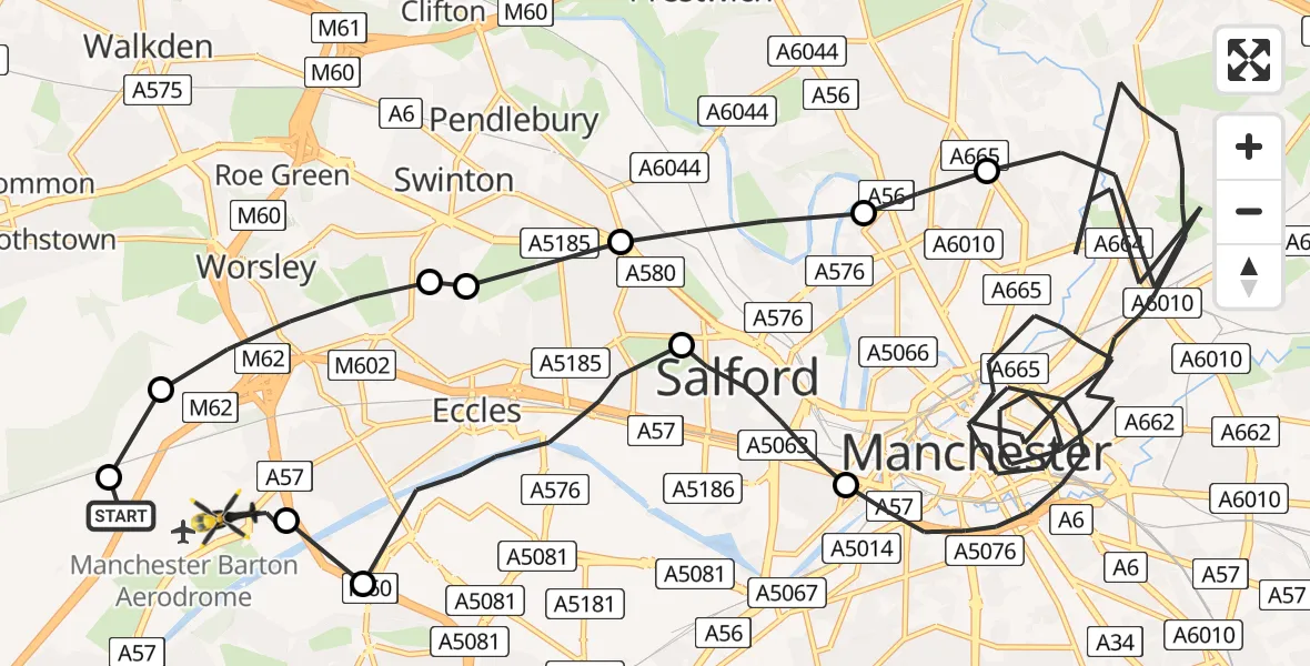 Flight route map: Police Helicopter to Irlam, Liverpool Road