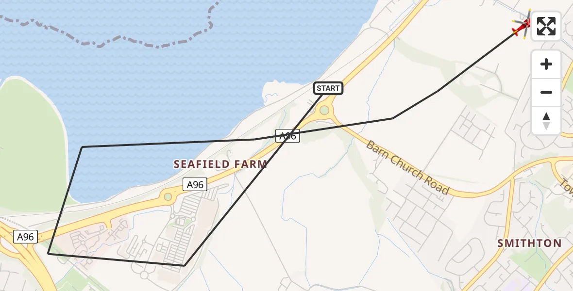 Flight route map: Air Ambulance Helicopter to Inverness, Milton Road
