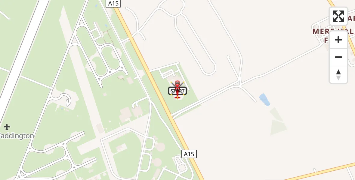 Flight route map: Air Ambulance Helicopter to North Kesteven, Sleaford Road