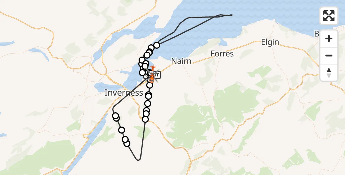 Flight route map: Coastguard Helicopter to Inverness Airport, Inverness Airport