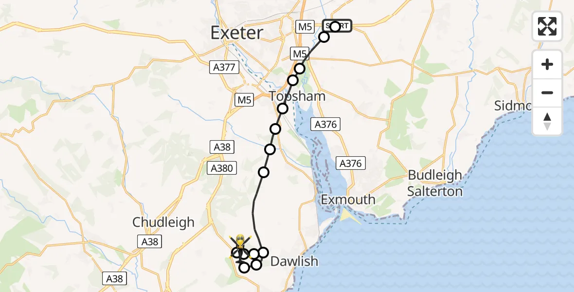 Routekaart van de vlucht: Police Helicopter to Teignbridge, Greenway Lane