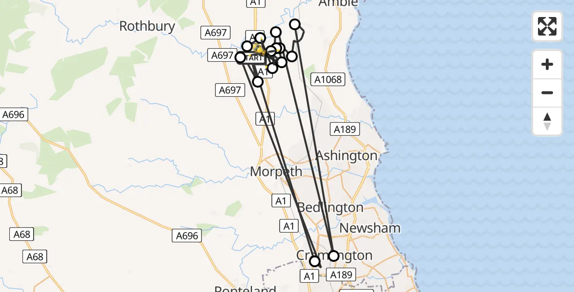 Routekaart van de vlucht: Police Helicopter to Eshott Airfield, Eshott Airfield
