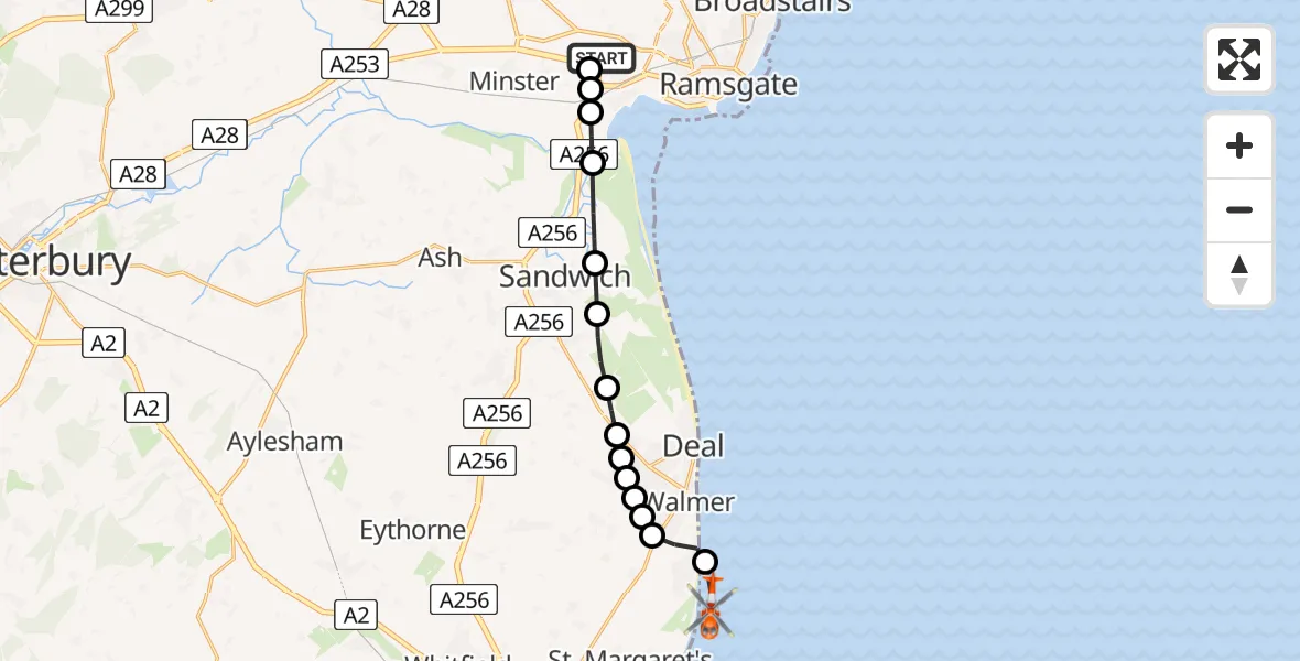 Flight route map: Coastguard Helicopter to North Sea, North Sea