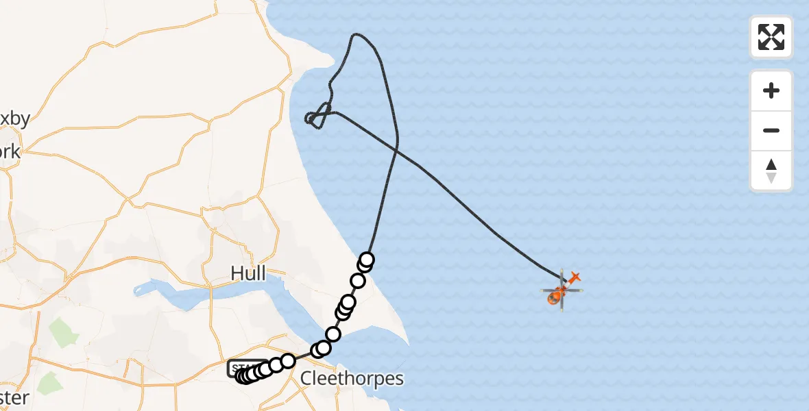 Flight route map: Coastguard Helicopter to North Sea, North Sea