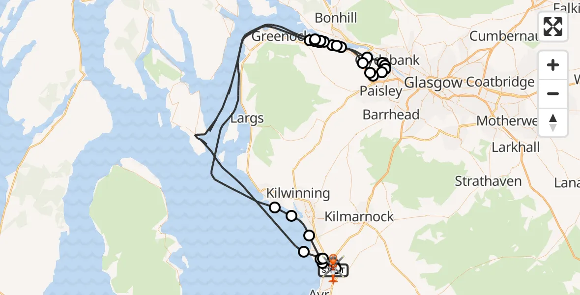 Flight route map: Coastguard Helicopter to Glasgow Prestwick Airport, Glasgow Prestwick Airport