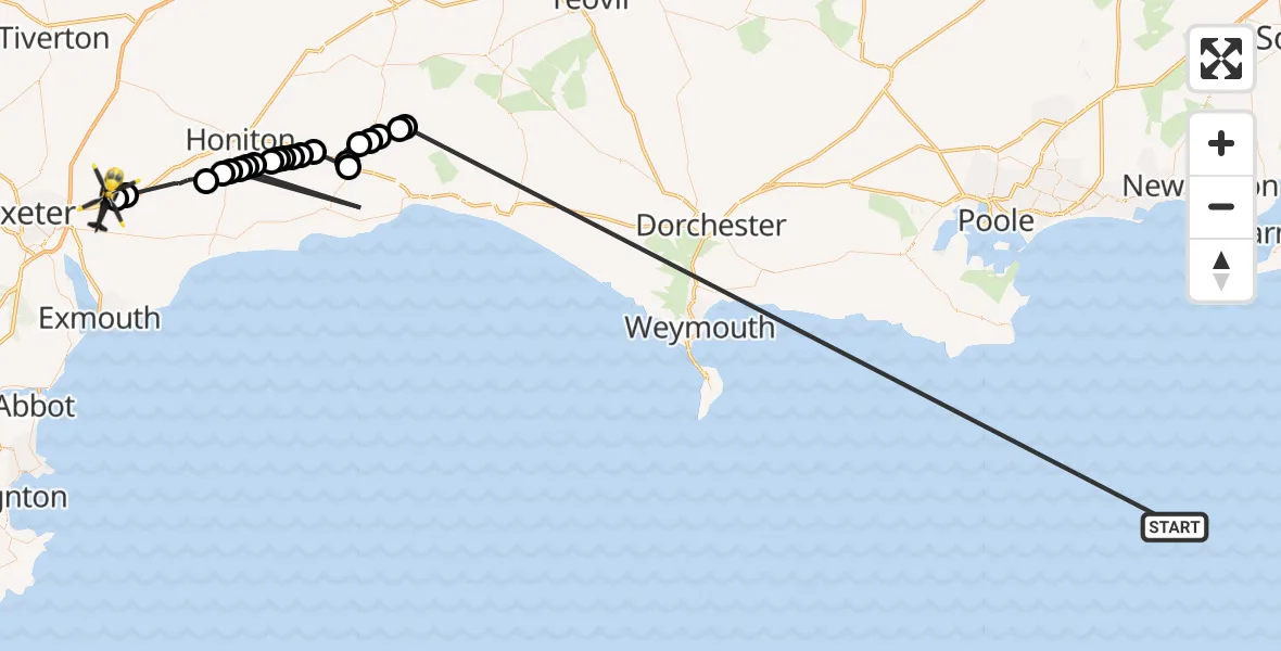 Flight route map: Police Helicopter to Exeter International Airport, Exeter International Airport