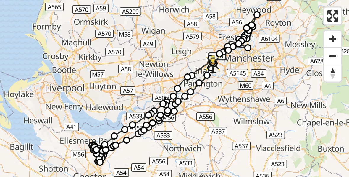 Flight route map: Police Helicopter to Flixton, Woodhouse Road