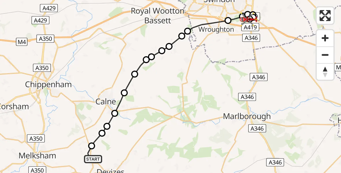 Routekaart van de vlucht: Air Ambulance Helicopter to Great Western Hospital, Great Western Hospital
