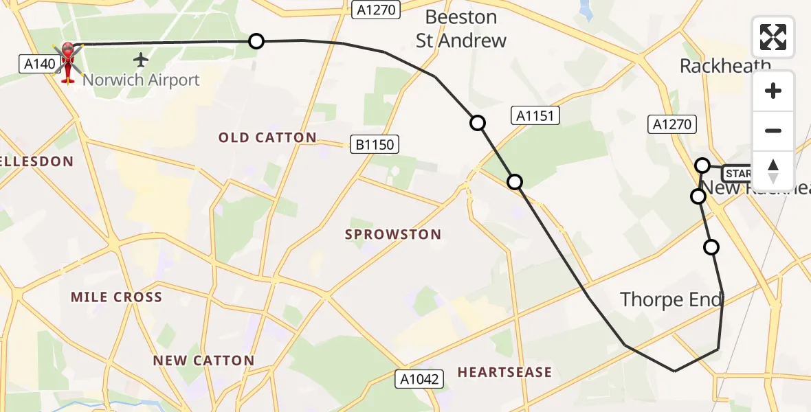Routekaart van de vlucht: Air Ambulance Helicopter to Norwich Airport, Norwich Airport