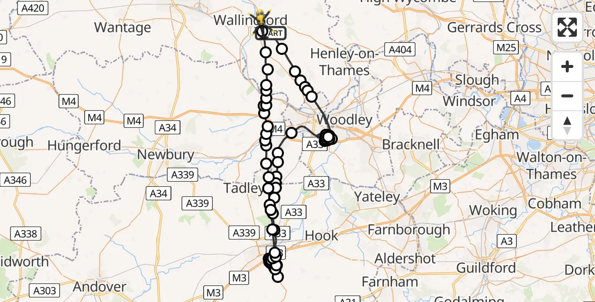Flight route map: Police Helicopter to Crowmarsh Gifford, Cox's Lane