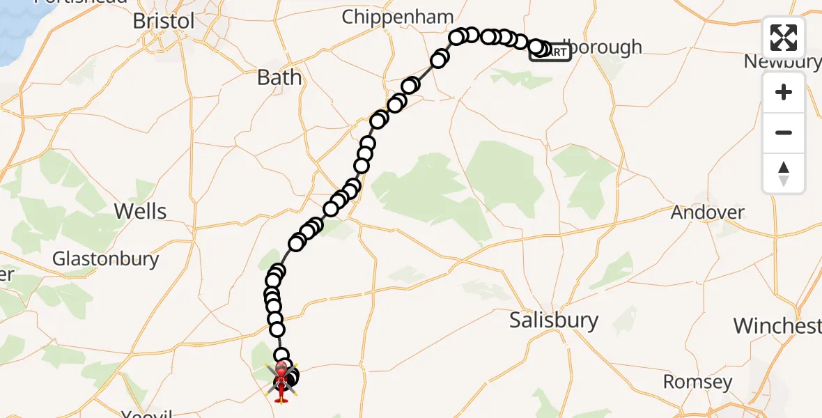 Routekaart van de vlucht: Air Ambulance Helicopter to Henstridge Airfield, Henstridge Airfield