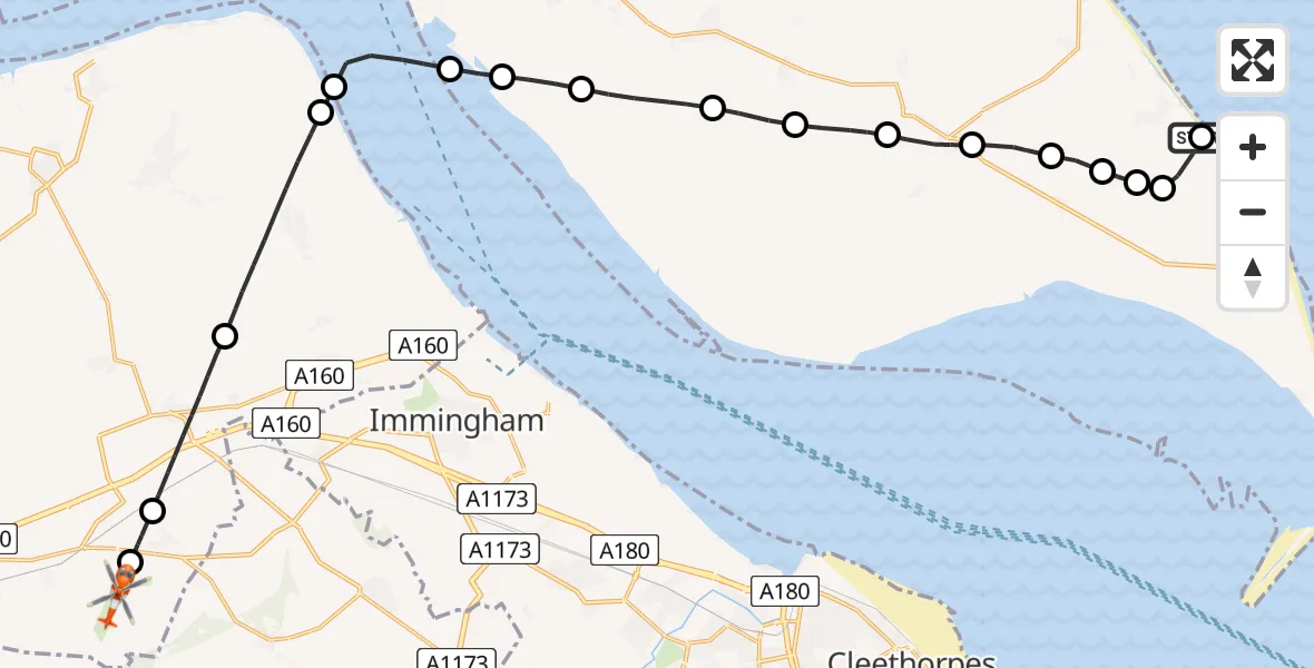 Flight route map: Coastguard Helicopter to Humberside Airport, Humberside Airport