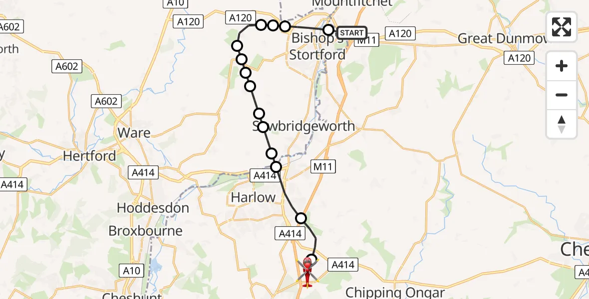 Routekaart van de vlucht: Air Ambulance Helicopter to North Weald Airfield, North Weald Airfield