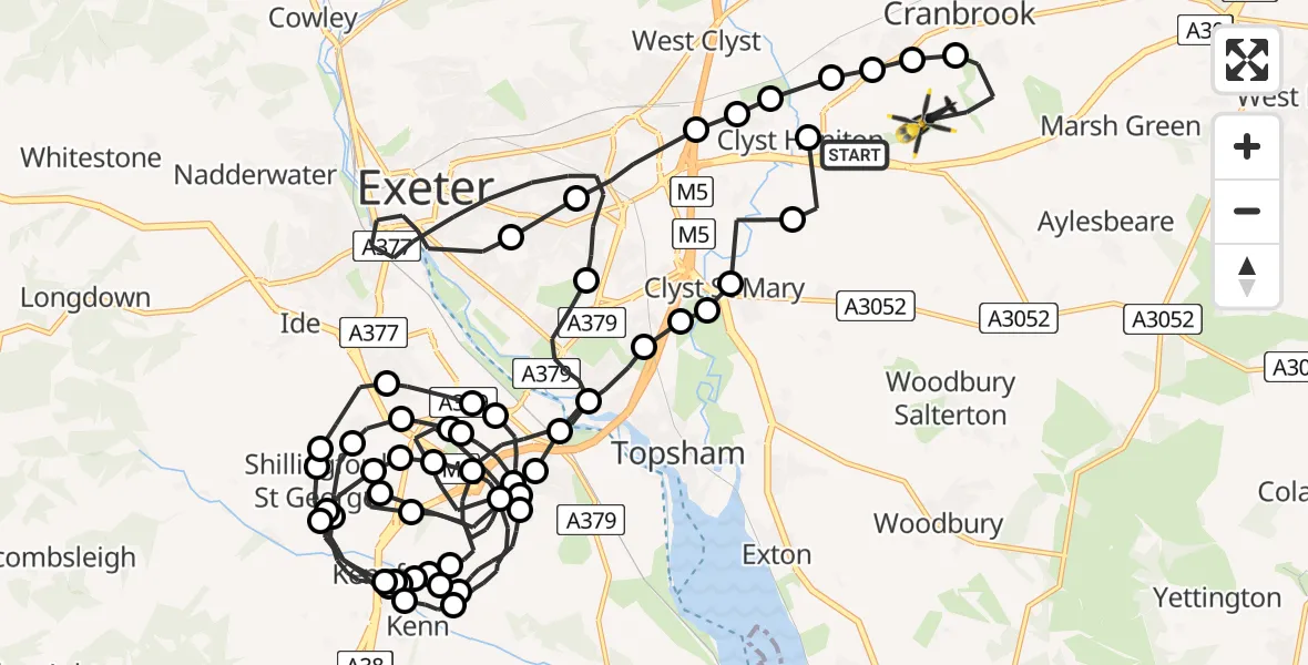 Flight route map: Police Helicopter to Exeter International Airport, Exeter International Airport