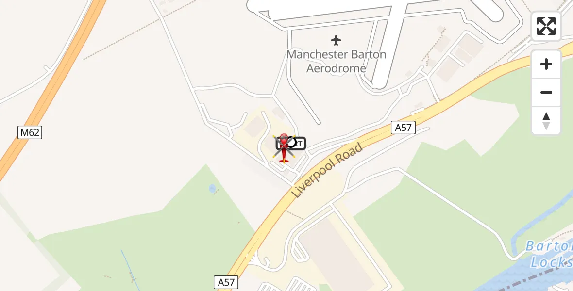 Flight route map: Air Ambulance Helicopter to Irlam, Trident Road