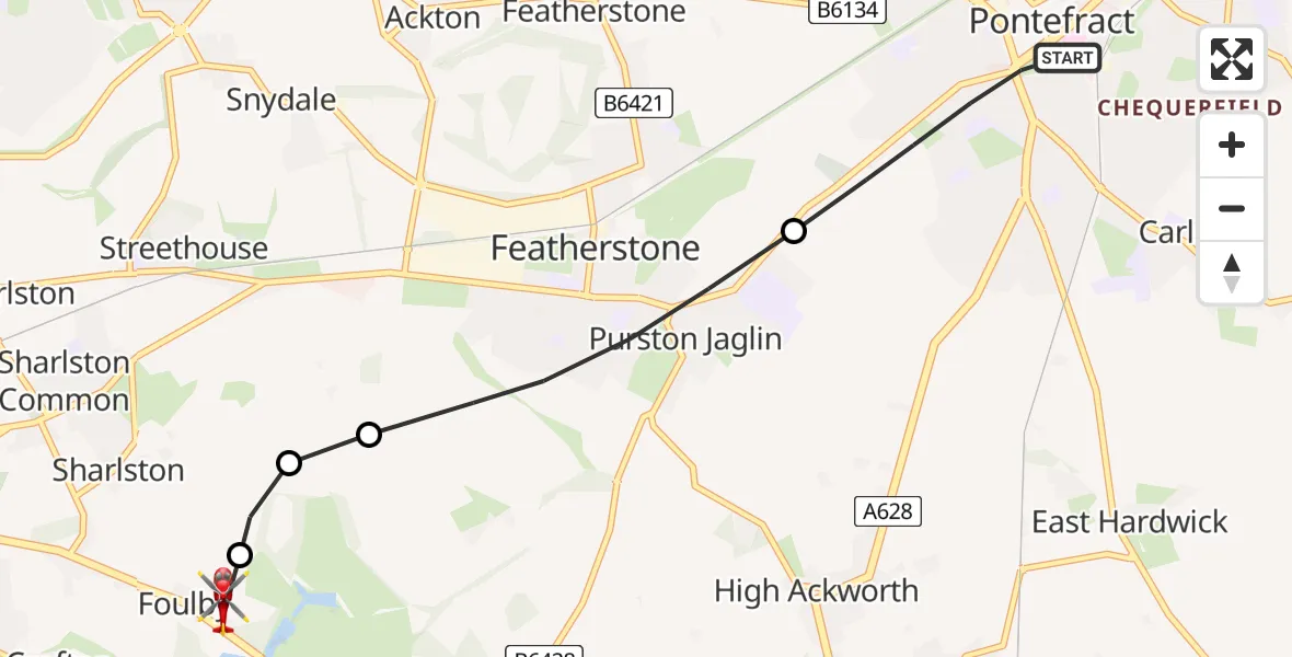 Routekaart van de vlucht: Air Ambulance Helicopter to YAA Nostell Helicopter Port, YAA Nostell Helicopter Port