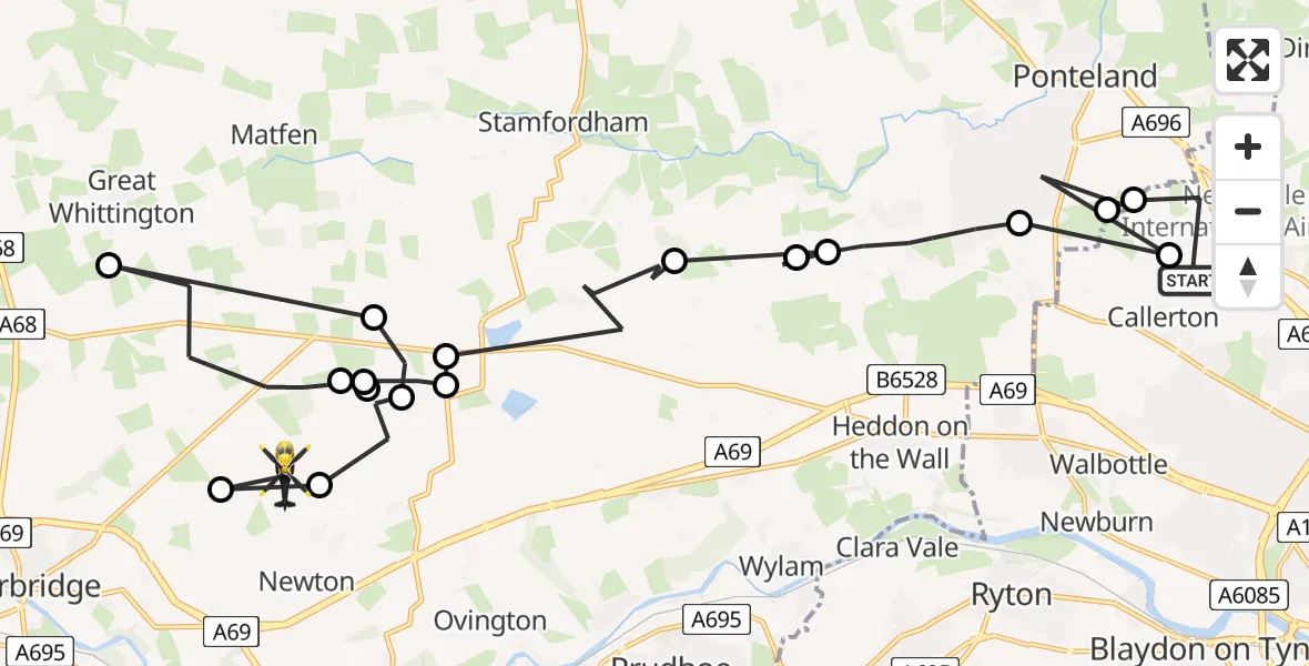 Flight route map: Police Helicopter to Newton, Newton