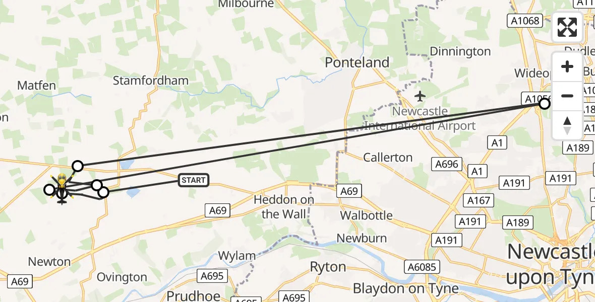 Routekaart van de vlucht: Police Helicopter to Matfen, Matfen