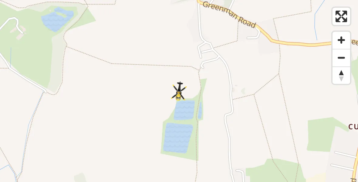 Flight route map: Police Helicopter to Magdalen Laver, Greens Farm Lane