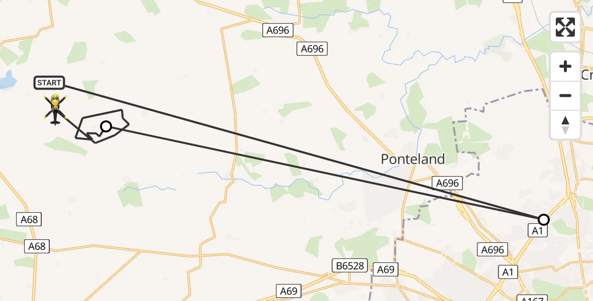 Routekaart van de vlucht: Police Helicopter to Matfen, Matfen