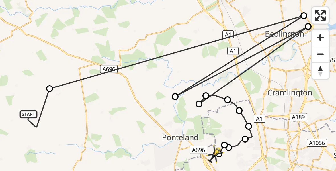 Routekaart van de vlucht: Police Helicopter to Newcastle International Airport, Newcastle International Airport
