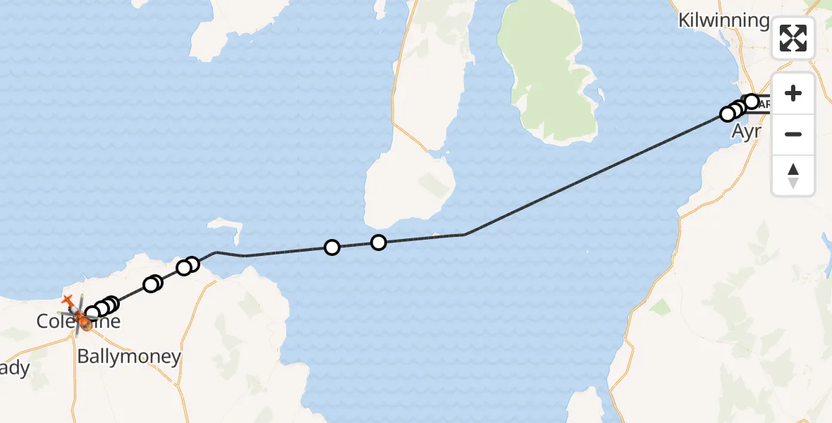 Flight route map: Coastguard Helicopter to Coleraine, Portstewart Road