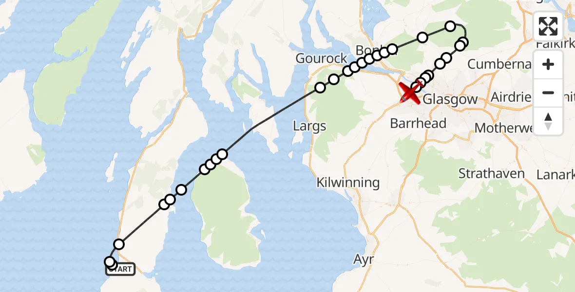 Routekaart van de vlucht: Air Ambulance Aircraft to Glasgow Airport, Glasgow Airport