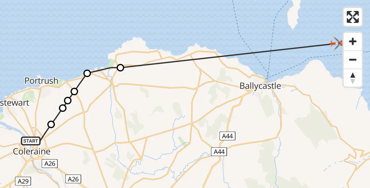Routekaart van de vlucht: Coastguard Helicopter to Inner Seas, Inner Seas