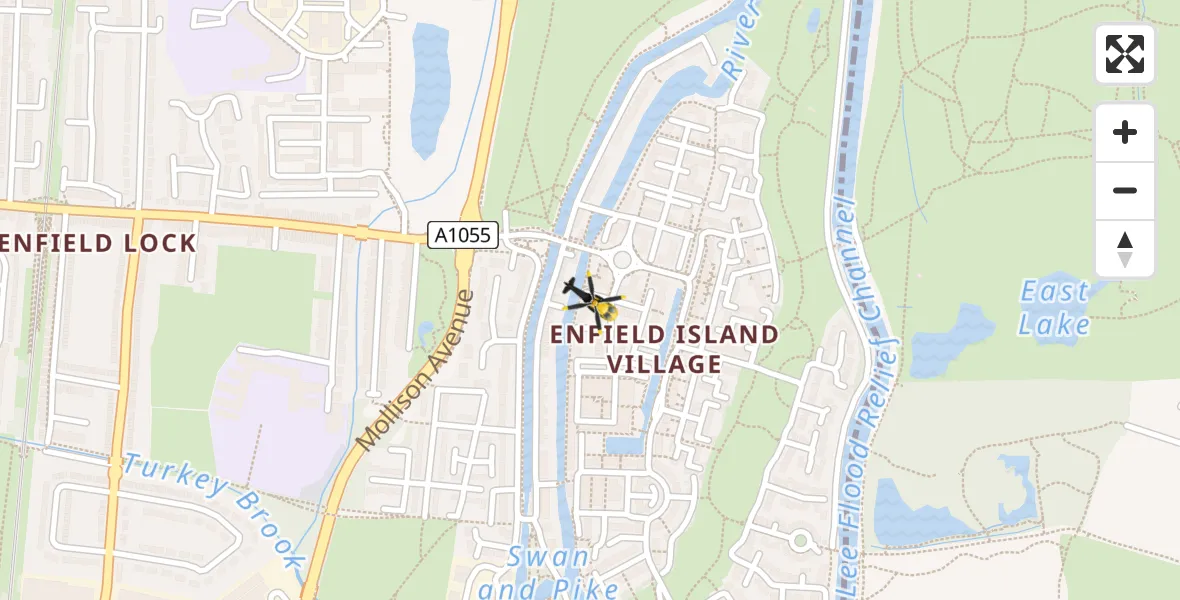 Flight route map: Police Helicopter to London Borough of Enfield, Baddeley Close