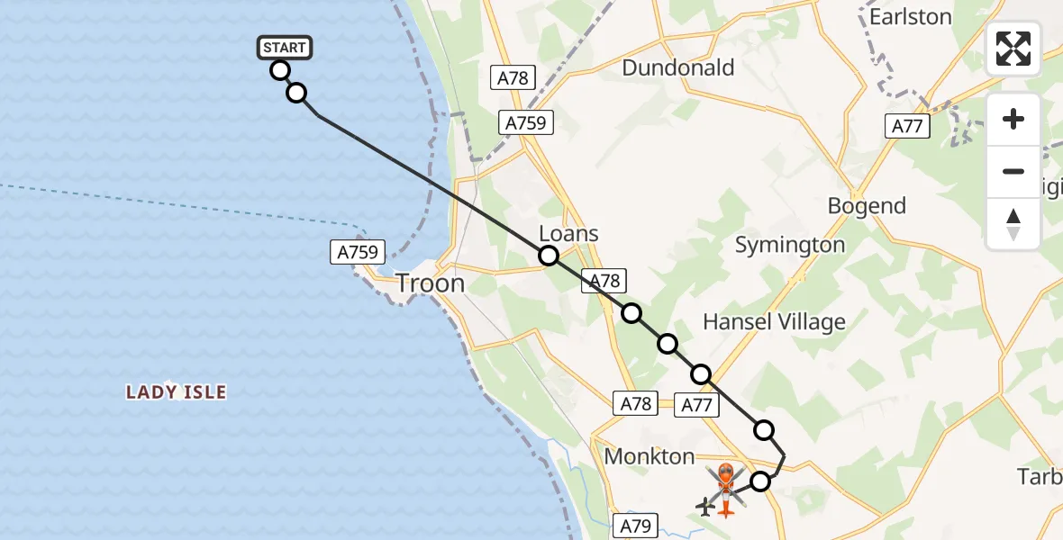 Routekaart van de vlucht: Coastguard Helicopter to Glasgow Prestwick Airport, Glasgow Prestwick Airport