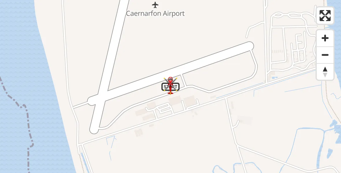 Flight route map: Air Ambulance Helicopter to Caernarfon Airport, Caernarfon Airport