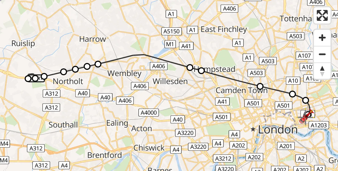 Flight route map: Air Ambulance Helicopter to Royal London Hospital, Royal London Hospital