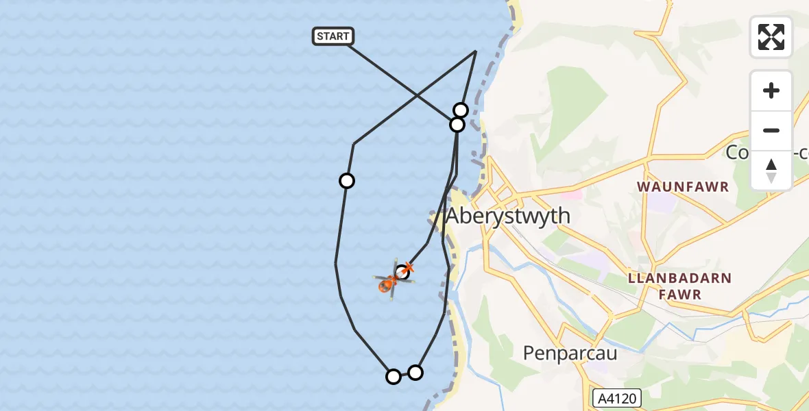 Routekaart van de vlucht: Coastguard Helicopter to Penparcau, Penparcau