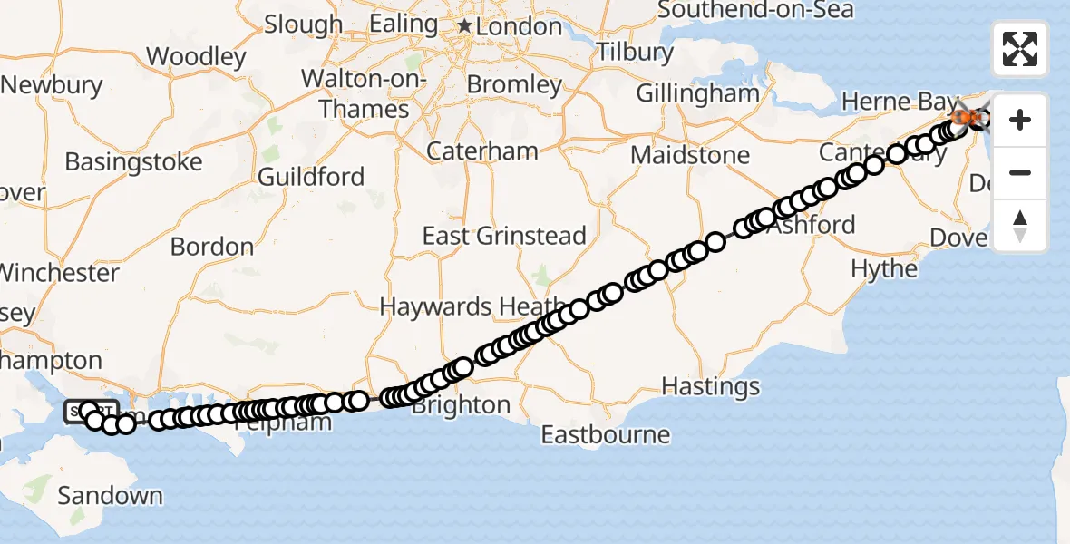 Flight route map: Coastguard Helicopter to Manston Airport, Manston Airport