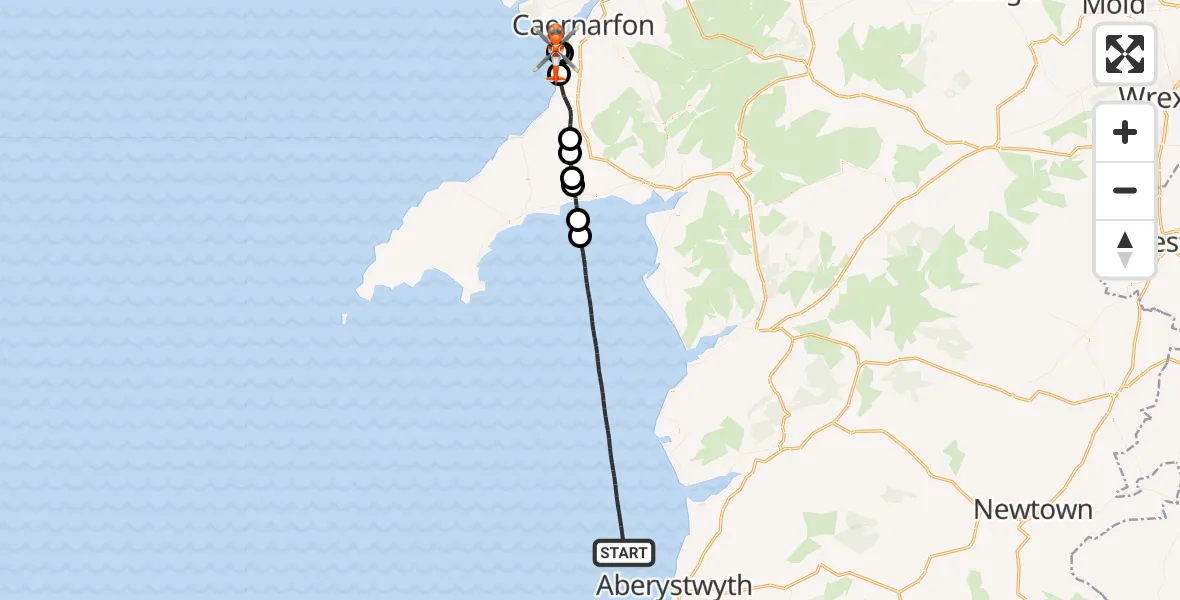 Flight route map: Coastguard Helicopter to Caernarfon Airport, Caernarfon Airport