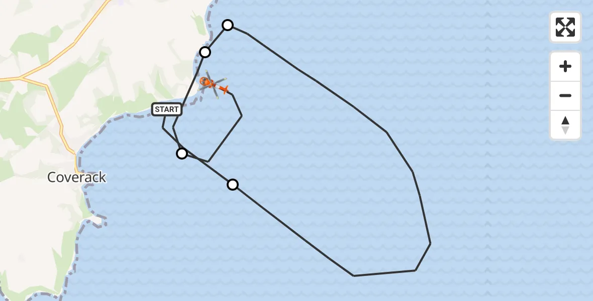 Flight route map: Coastguard Helicopter to St. Keverne, School Hill