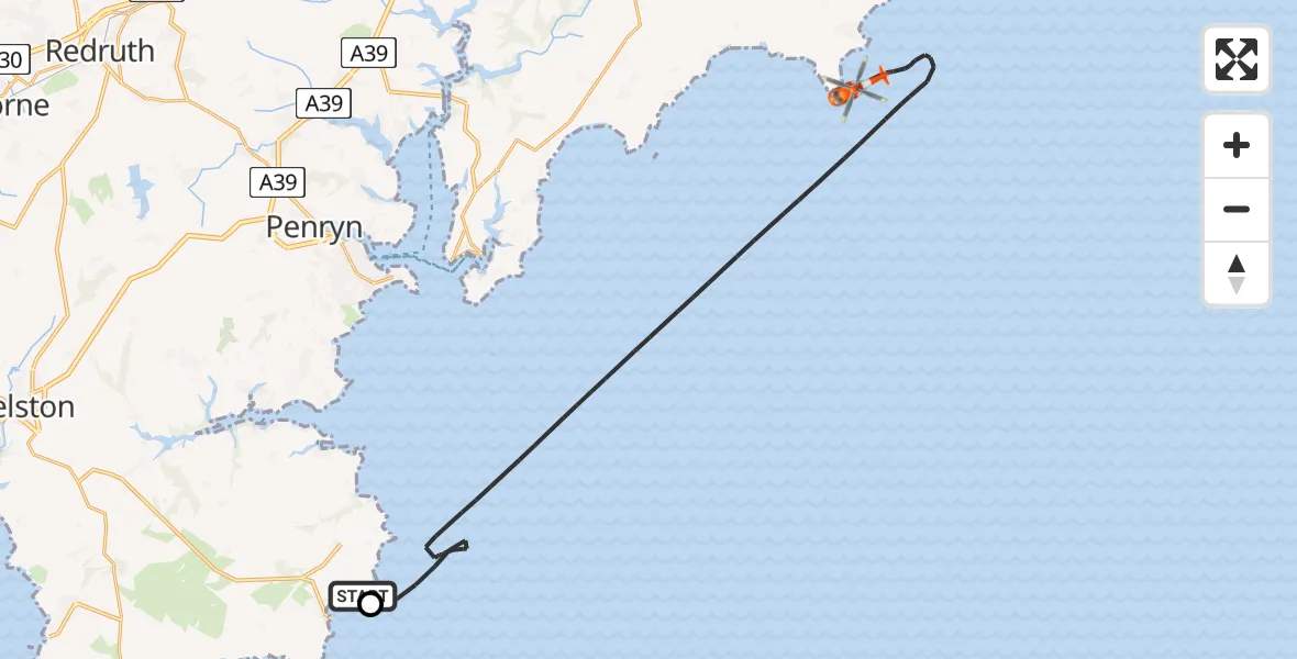 Flight route map: Coastguard Helicopter to English Channel, English Channel