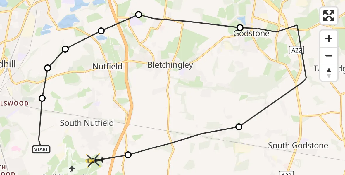 Routekaart van de vlucht: Police Helicopter to South Nutfield, Crab Hill Lane