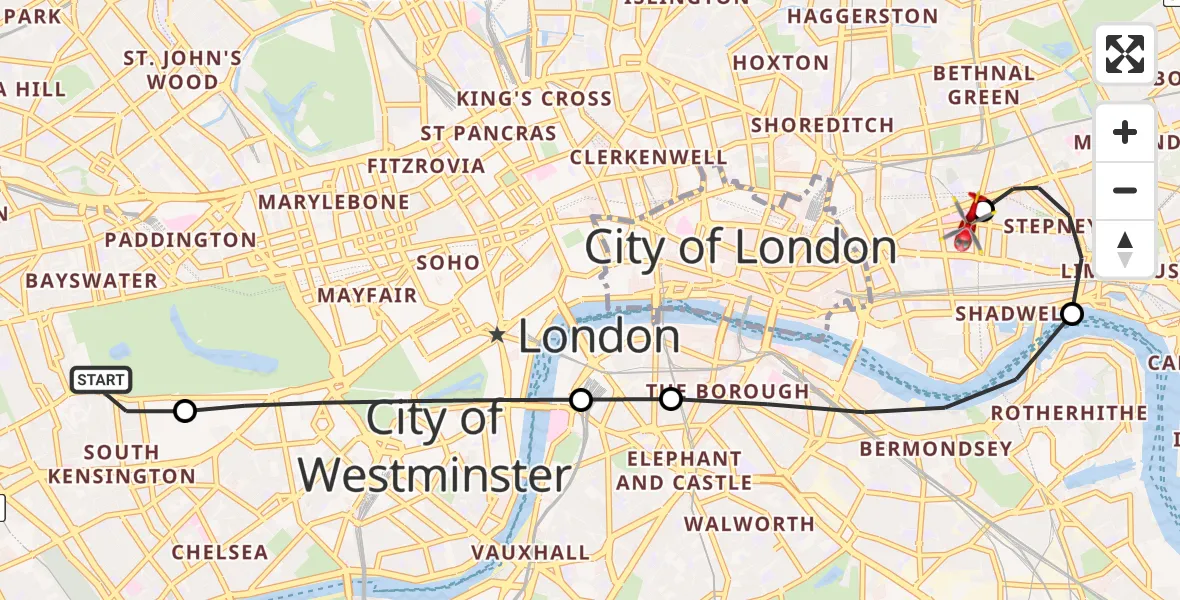 Routekaart van de vlucht: Air Ambulance Helicopter to Royal London Hospital, Royal London Hospital