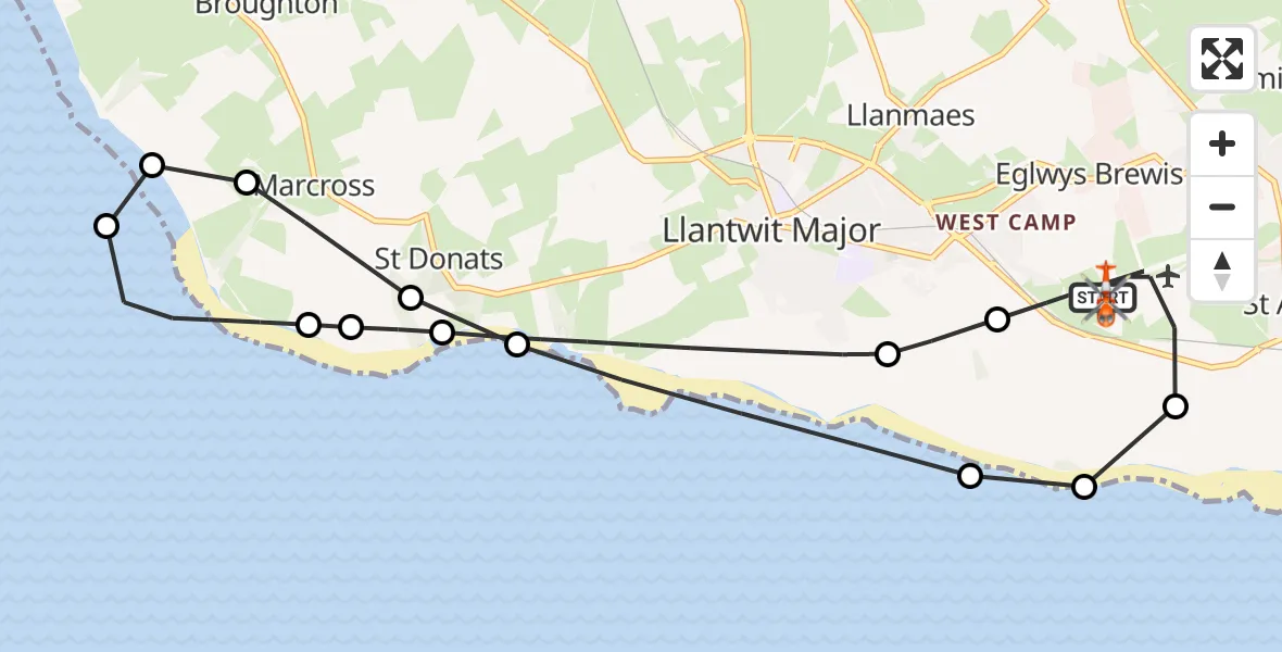 Routekaart van de vlucht: Coastguard Helicopter to MOD St Athan, MOD St Athan