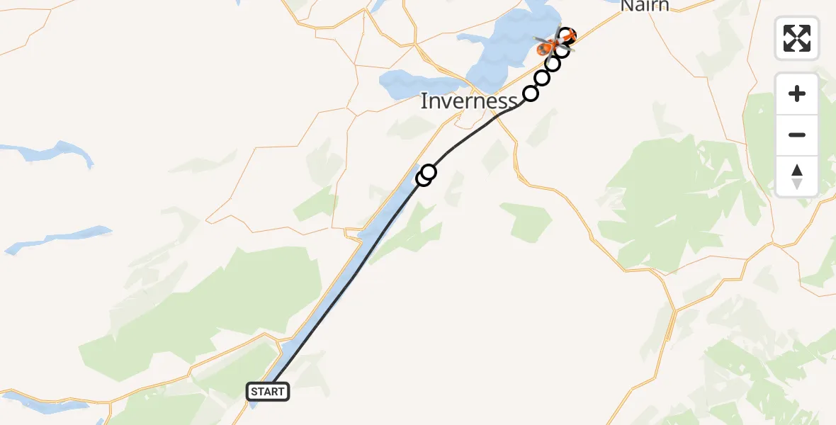Flight route map: Coastguard Helicopter to Inverness Airport, Inverness Airport