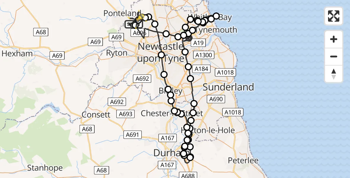 Flight route map: Police Helicopter to Newcastle International Airport, Newcastle International Airport