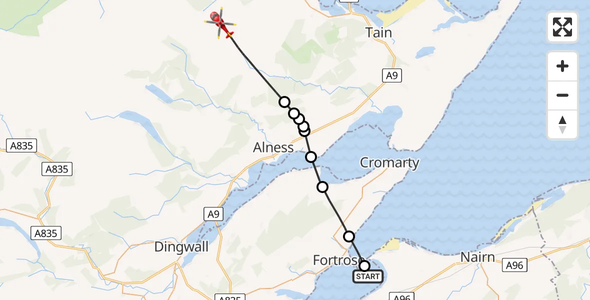 Routekaart van de vlucht: Air Ambulance Helicopter to Dalnacloich, Rosemarkie