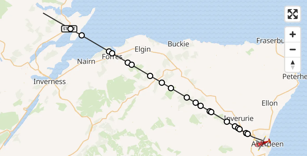 Routekaart van de vlucht: Air Ambulance Helicopter to Aberdeen City, Westburn Drive