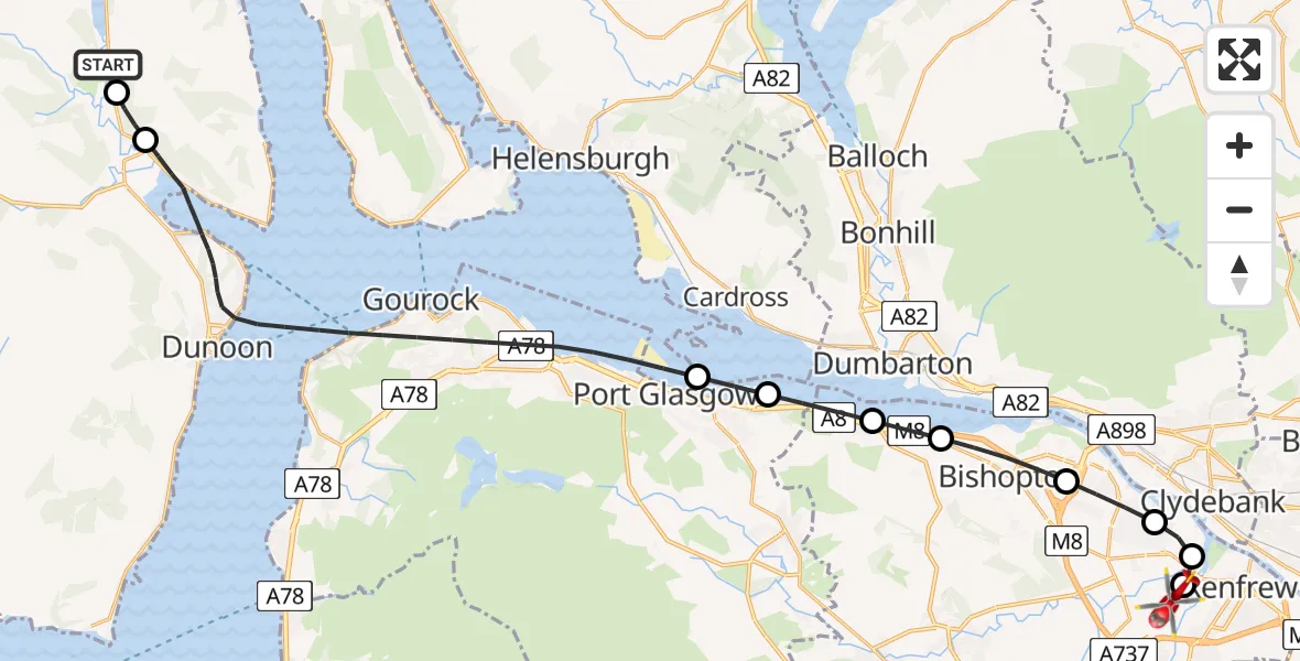 Routekaart van de vlucht: Air Ambulance Helicopter to Glasgow Airport, Glasgow Airport