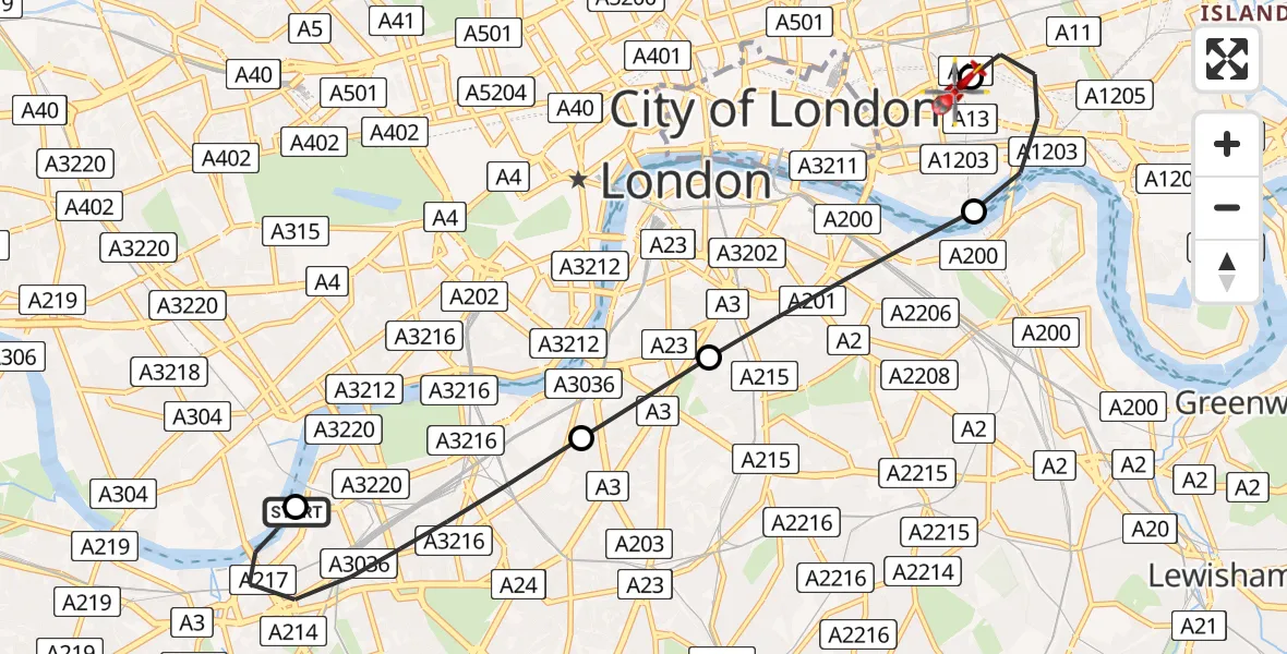 Flight route map: Air Ambulance Helicopter to Royal London Hospital, Royal London Hospital