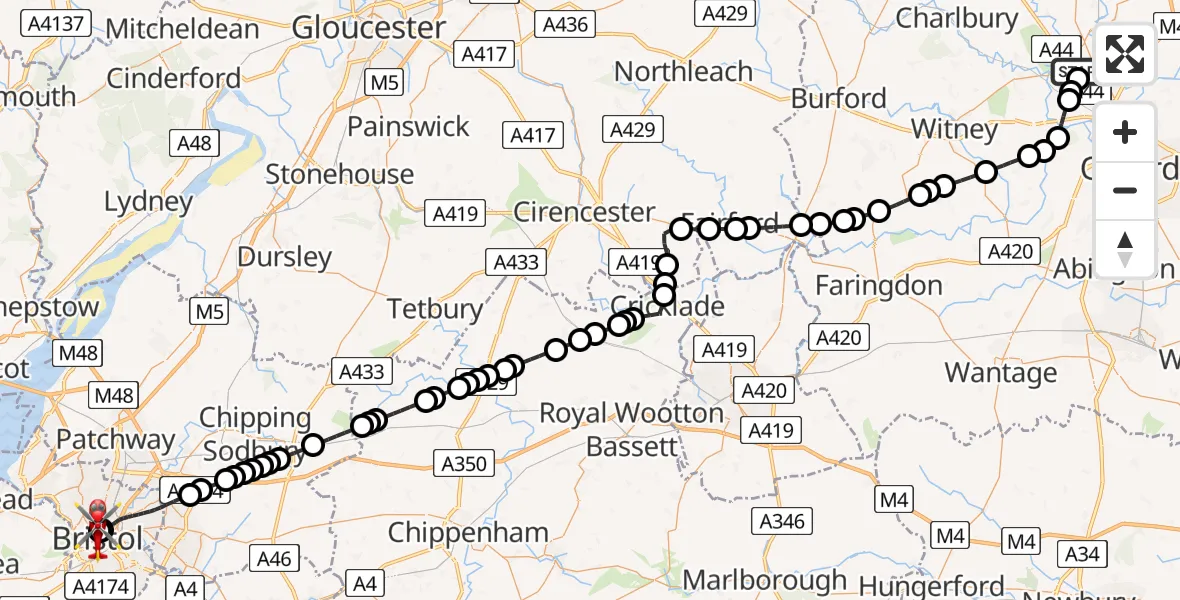 Routekaart van de vlucht: Air Ambulance Helicopter to Bristol Royal Infirmary, Bristol Royal Infirmary