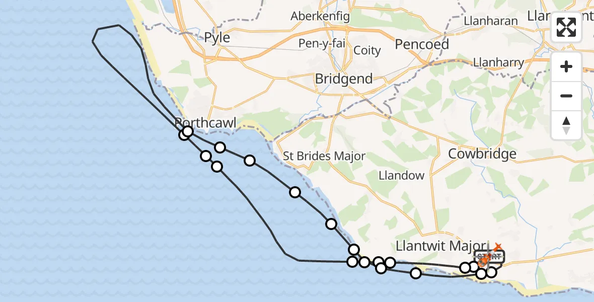 Flight route map: Coastguard Helicopter to MOD St Athan, MOD St Athan