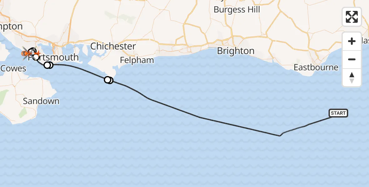 Flight route map: Coastguard Helicopter to Solent Airport, Solent Airport