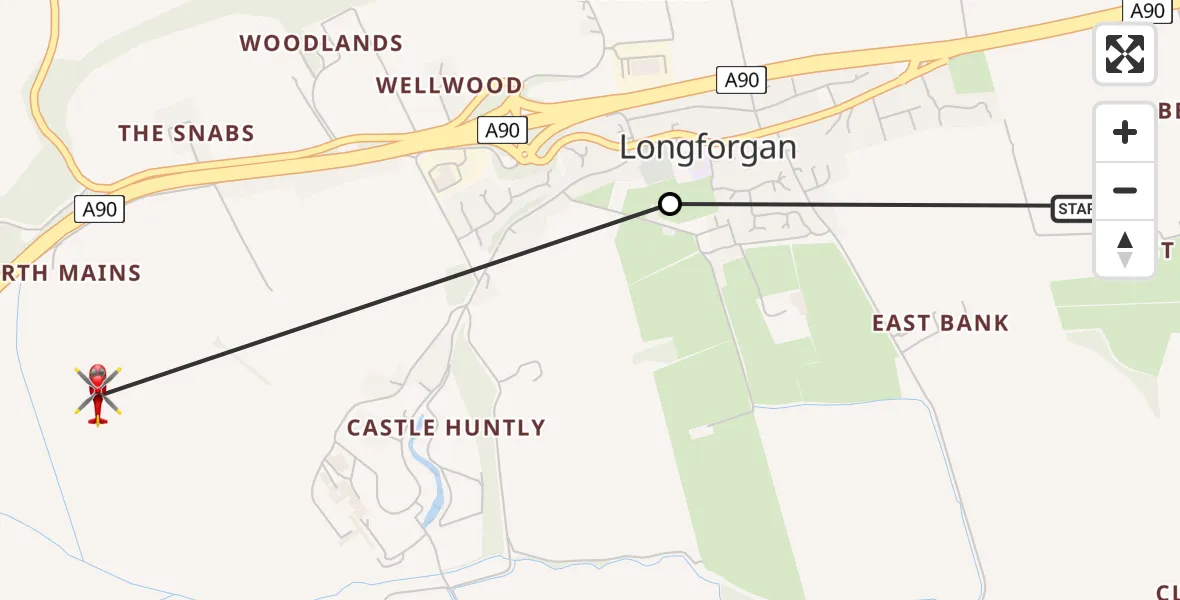 Routekaart van de vlucht: Air Ambulance Helicopter to Longforgan, Kingswell Road